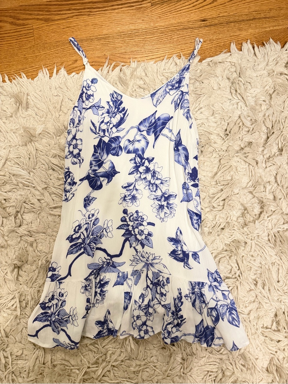 Lulus Blue Floral Ruffle Hem Cami Dress